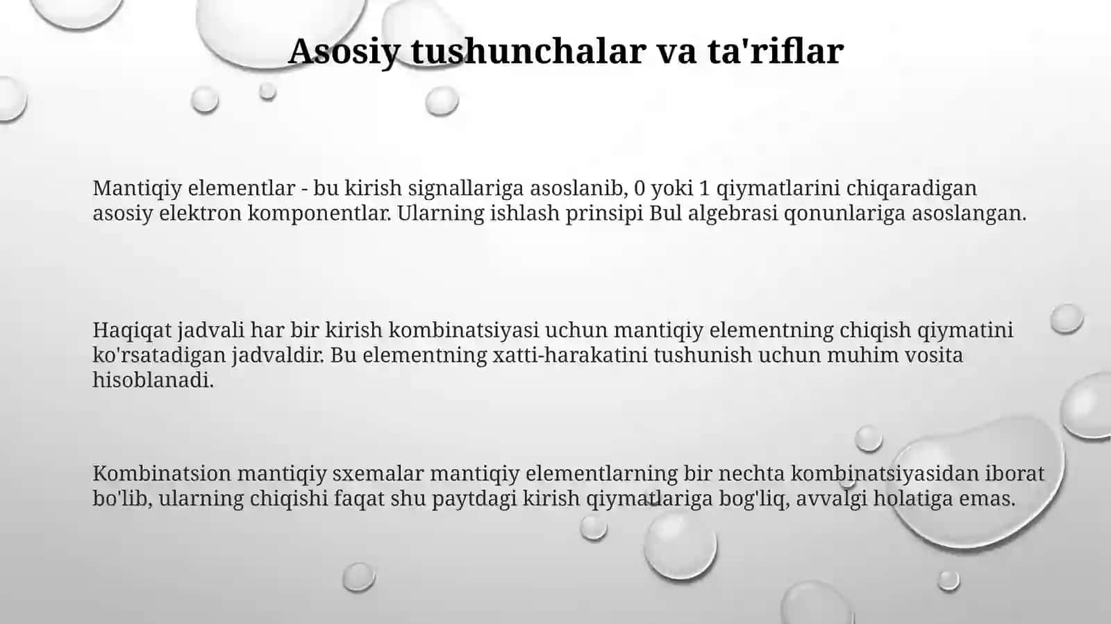 Mantiqiy elementlar (AND, OR, NOT, NAND, NOR, XOR) va ularning ishlash prinsipi 3
