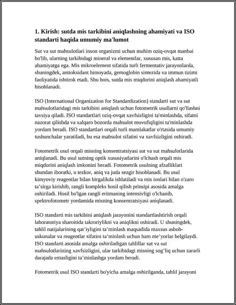 SUT VA SUT MAHSULOTLARI MIS TARKIBINI ANIQLASH FOTOMETRIK USUL(ISO 3
