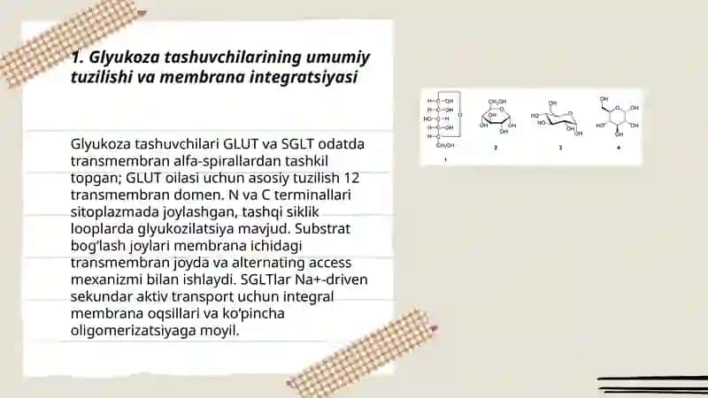 Glyukoza tashuvchilarining tuzilishi, spesifikligi, kilinik ahamiyati. 3