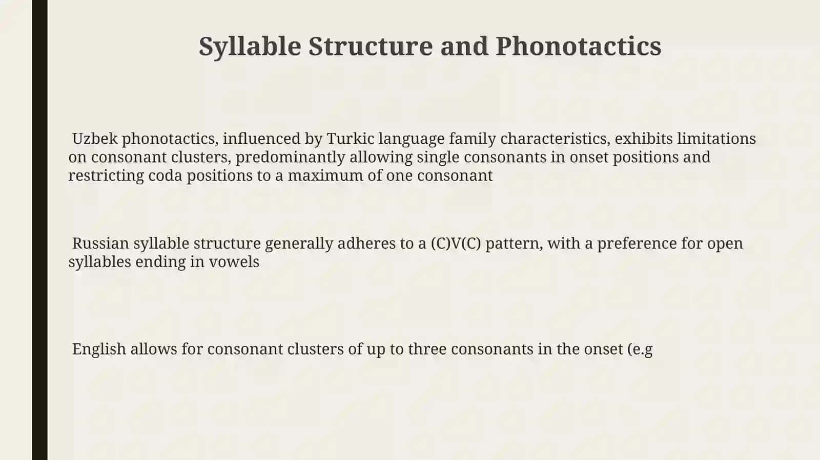 Sound structures in the English, Russian and Uzbek languages 3