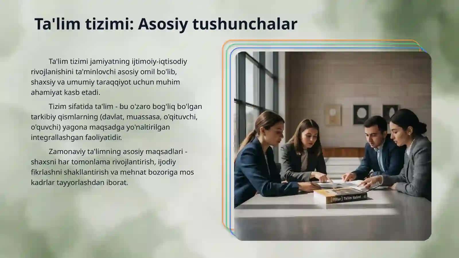 Talim tizimi tushunchasi,tavsiflari sifatni boshqarish bosqichlari 3