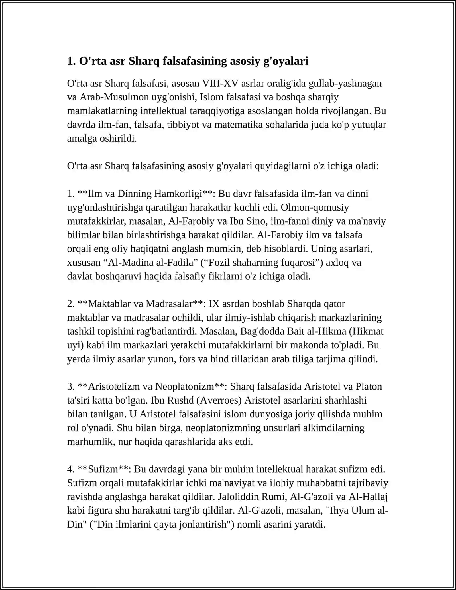 MUSTAQIL ISH Mavzu: O'RTA ASR SHARQ FALSAFASI VA UYG'ONISH DAVRI XUSUSIYATLARI 3