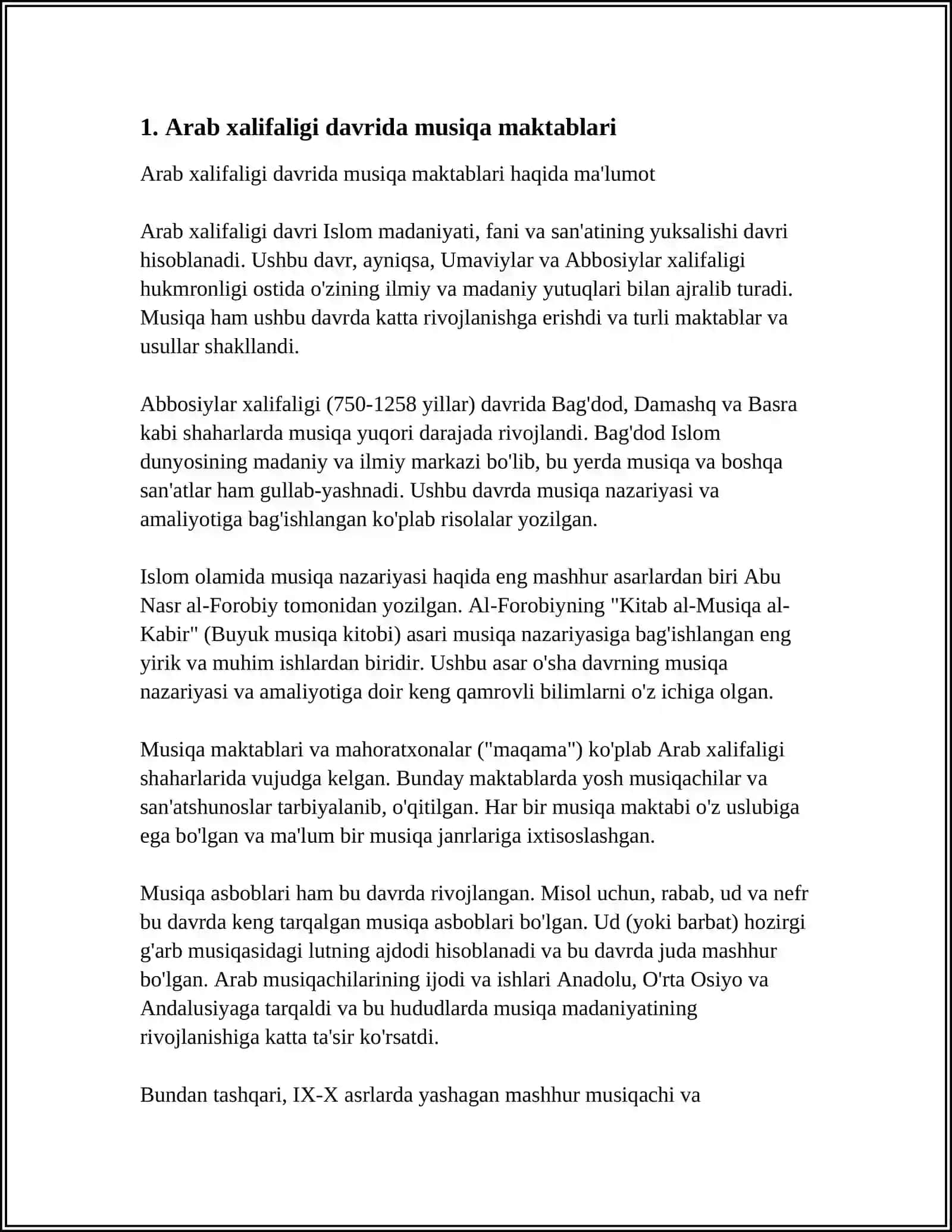 Arab xalifaligi davrida musiqa maktablari 3