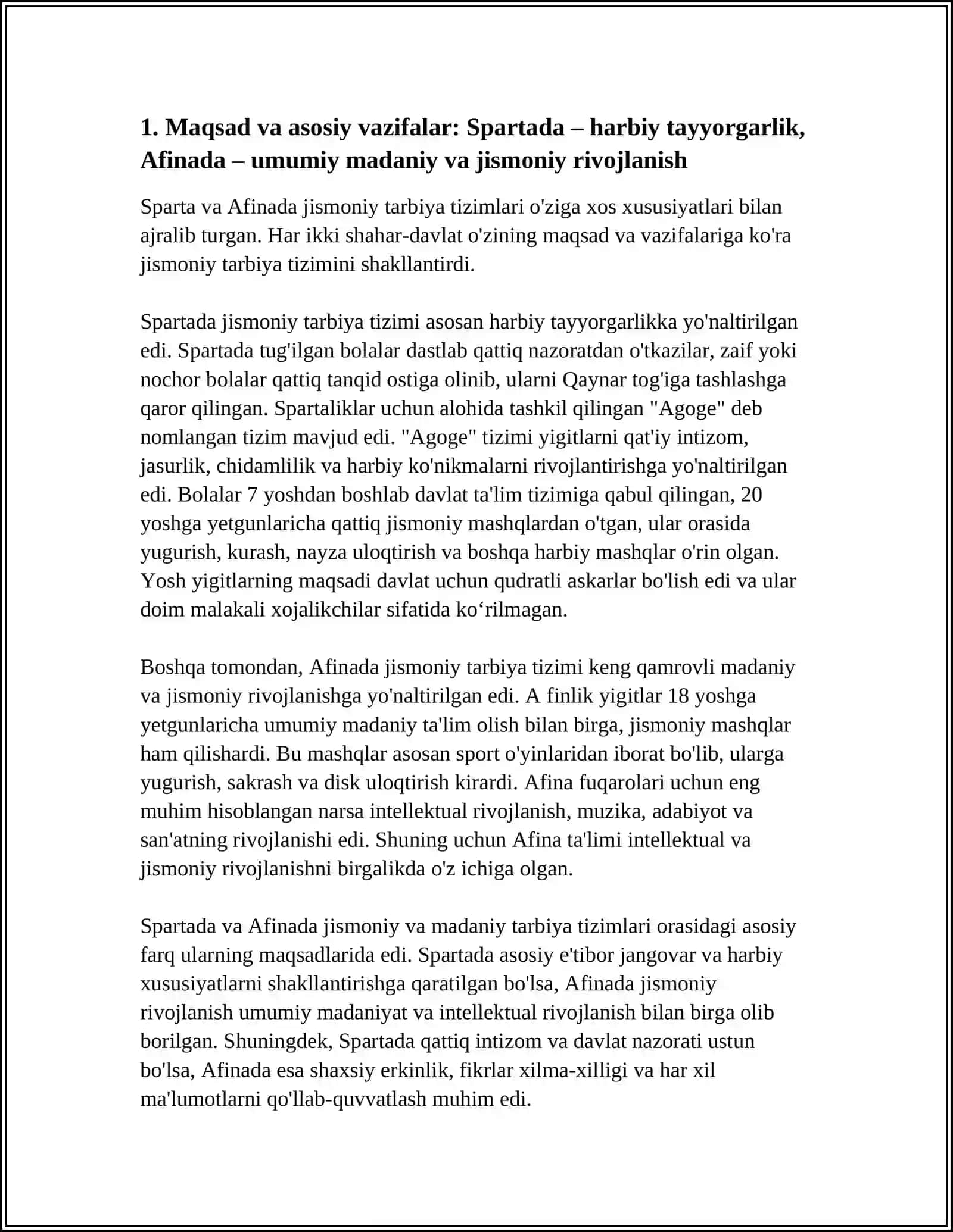 SPARTA VA AFINA JISMONIY TARBIYA TIZIMIDAGI FARQLARNI KORSATIB BERING 3