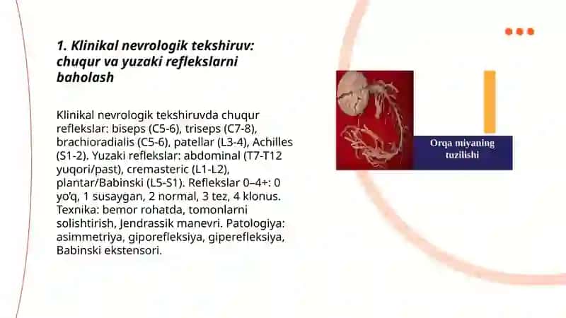Orqa miyaning reflektor va o'tkazuvchi yo'l faoliyati tekshirish usullari 3