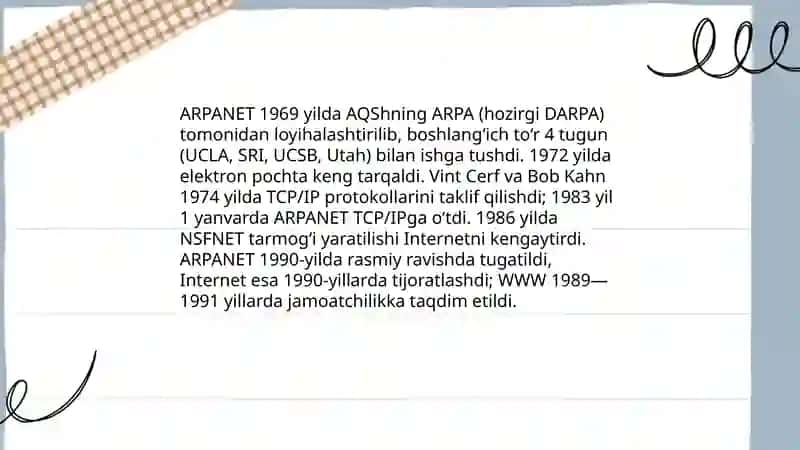 Internet tarmog‘ining shakllanish tarixi va nazariy tamoyillari 3