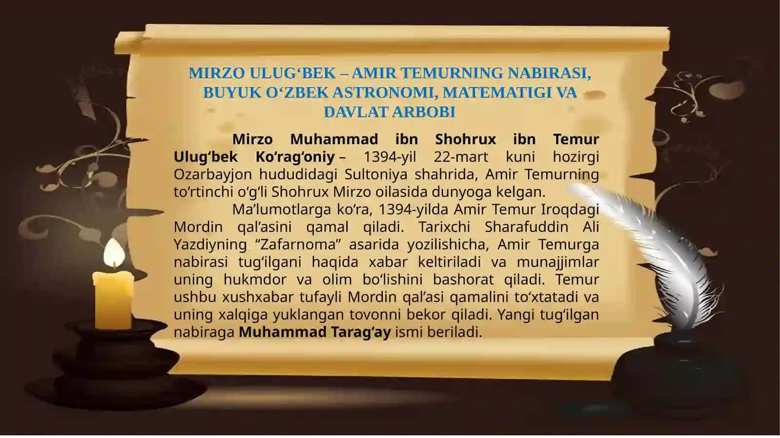 1.Mirzo Ulug`bek hayot yo`li 3