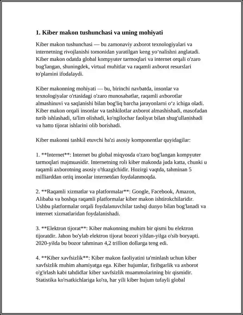 Kiber makon, kiber terrorizm, kiber zo'ravonlik tushunchalarining mohiyati 3