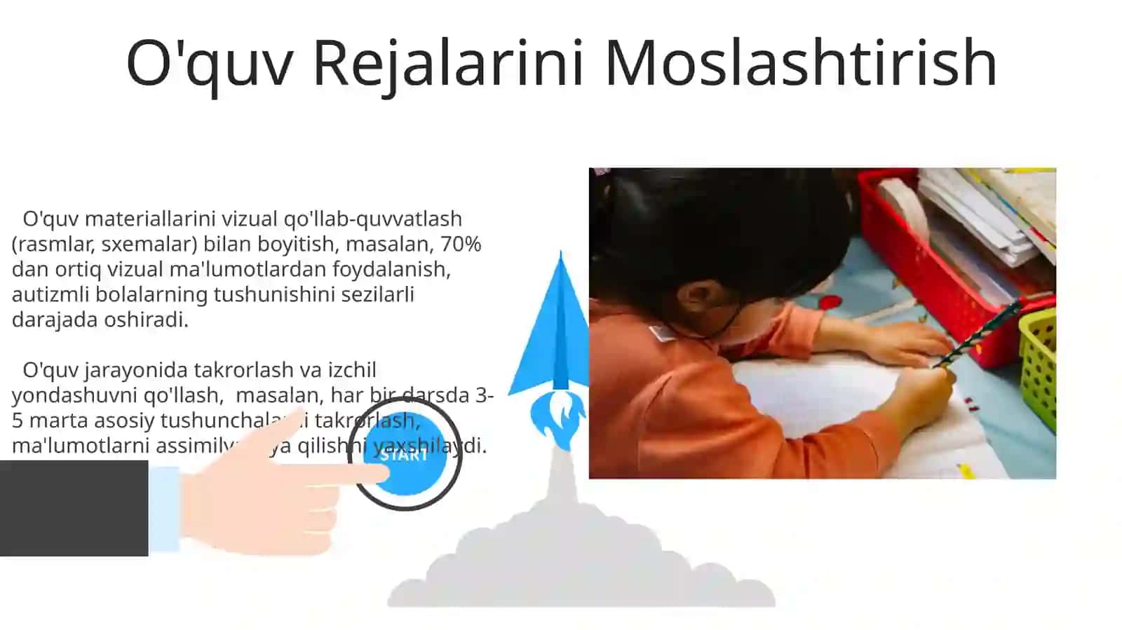 Reja: Autizm Spektr Buzilishi bo'lgan Bolalar Uchun Inklyuziv Ta'lim Strategiyalari 3