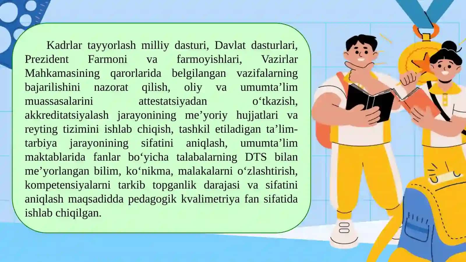 Pedagogik kvalimetriya metodlari vositasida test topshiriqlarini tuza olish, test o`tkazish jarayonining metodikasi 3