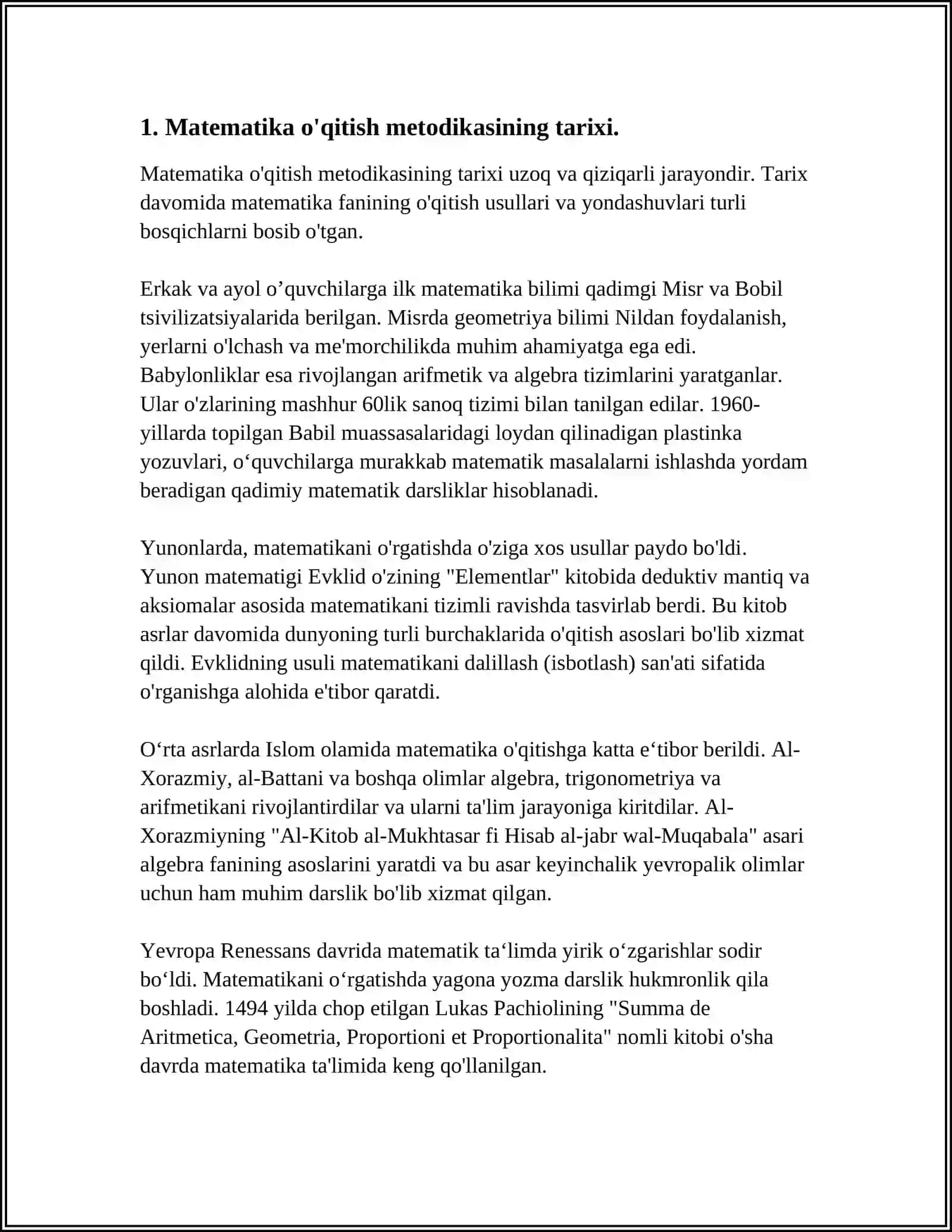 MATEMATIKA OʻQITISH METODIKASI FANI TUZILISHINING OʻZIGA XOS XUSUSIYATLARI UNING MAZMUNI 3