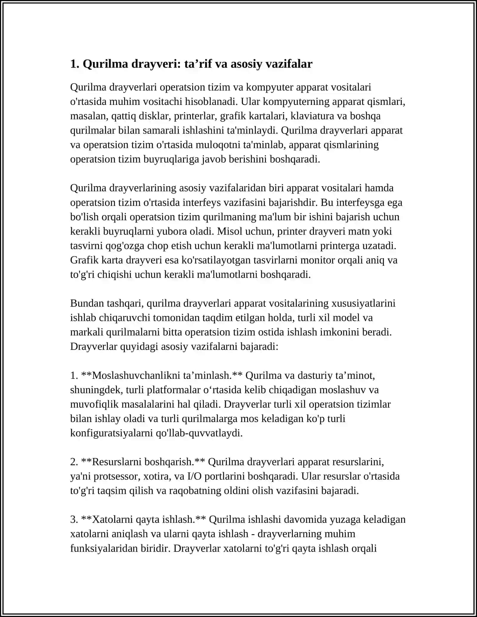Qurilma Drayverlari va Ularning Operatsion Tizimdagi O‘rni 3