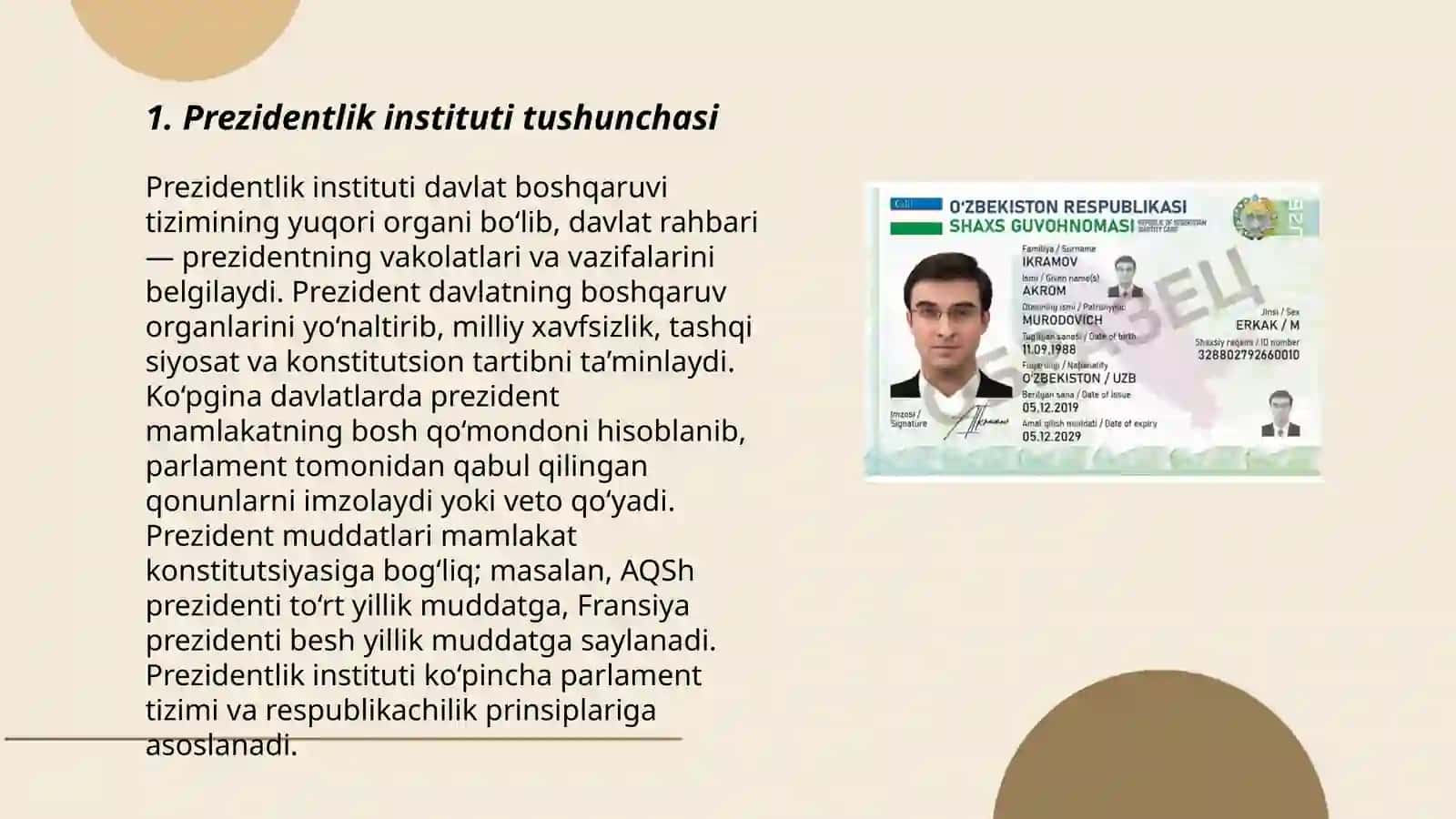Ôzbekiston Respublikasida Prezidentlik insitutining joriy etilishi. I.A.Karimovning ôzbekiston respublikasi Prezidenti etib saylanishi 3