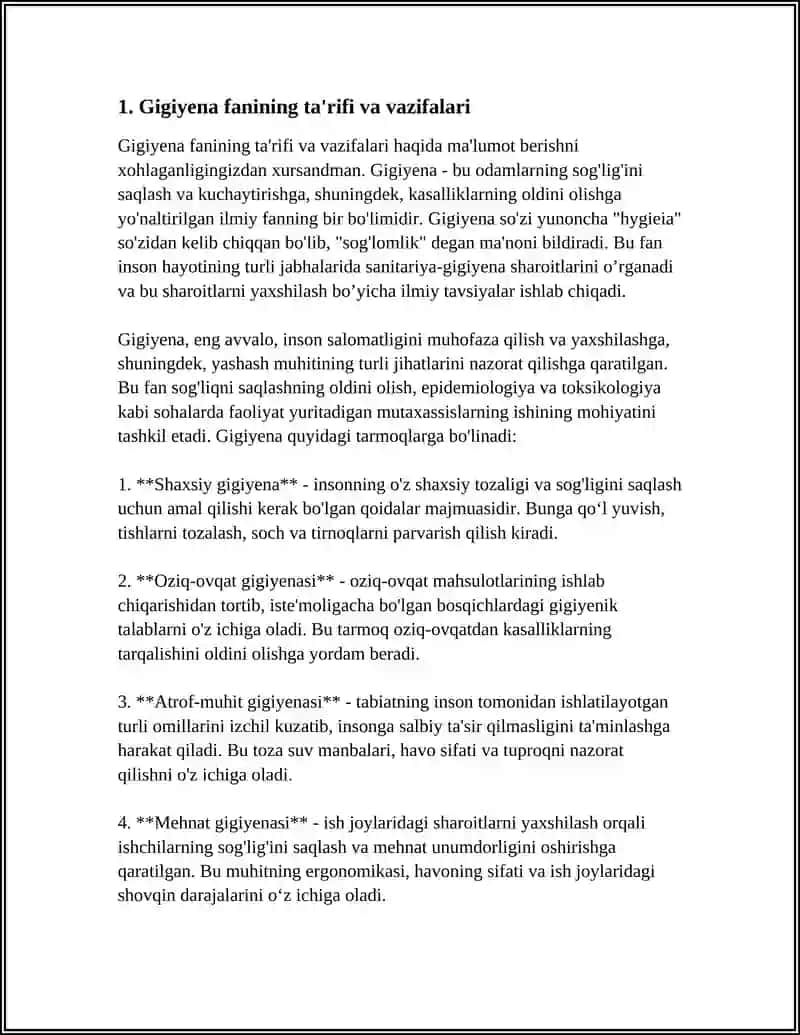 "GIGIYENA FANI NIMANI O'RGATADI" 3