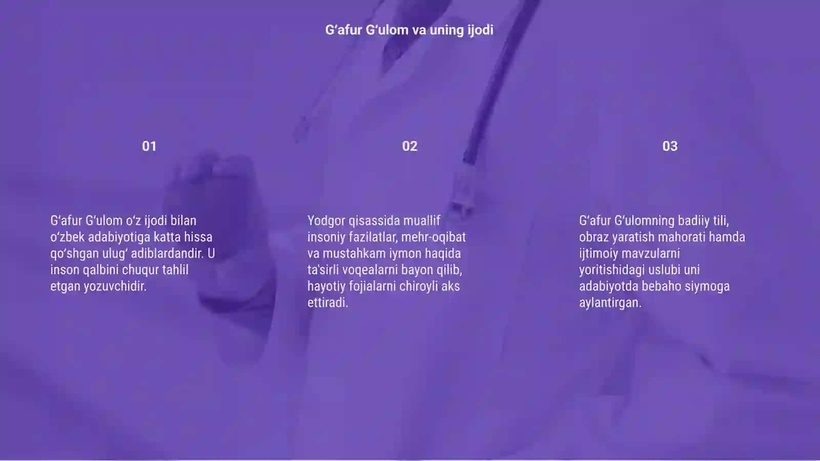 Gʻafur Gʻulom Yodgor qisassi tahlili 3