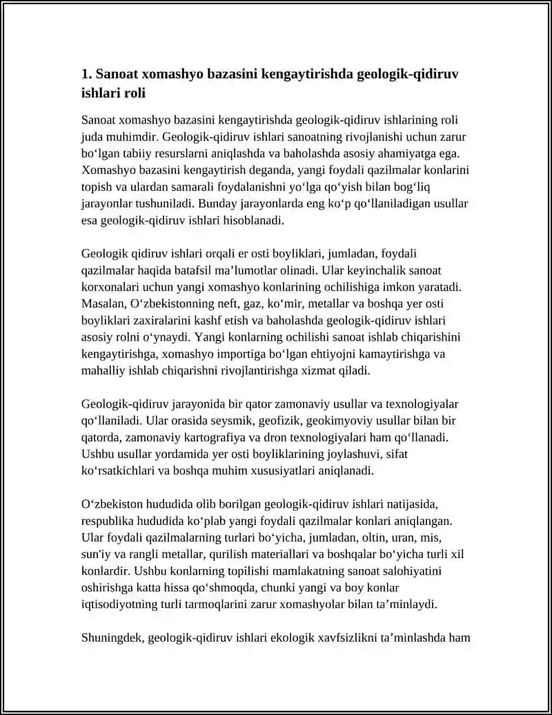 SANOAT HAMOSHYO BAZASINI KENGAYTIRISH UCHUN GEOLOGIYA - QIDIRUV ISHLARI VA TABIIY BOYLIKLARNI ORGANISH AHAMIYATI 3