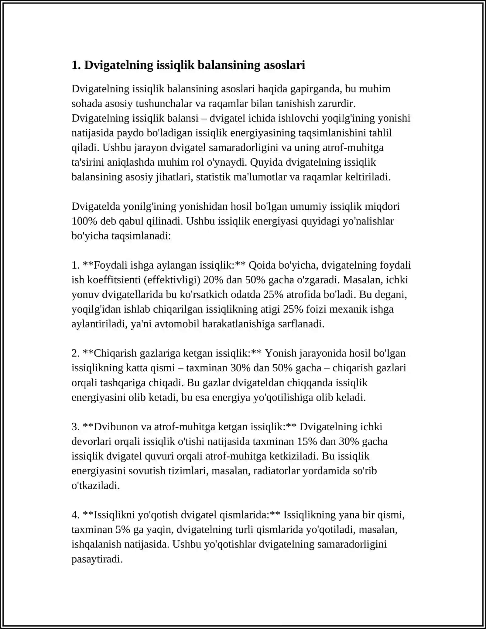 DVIGATELLARNI ISSIQLIK BALANSI 3