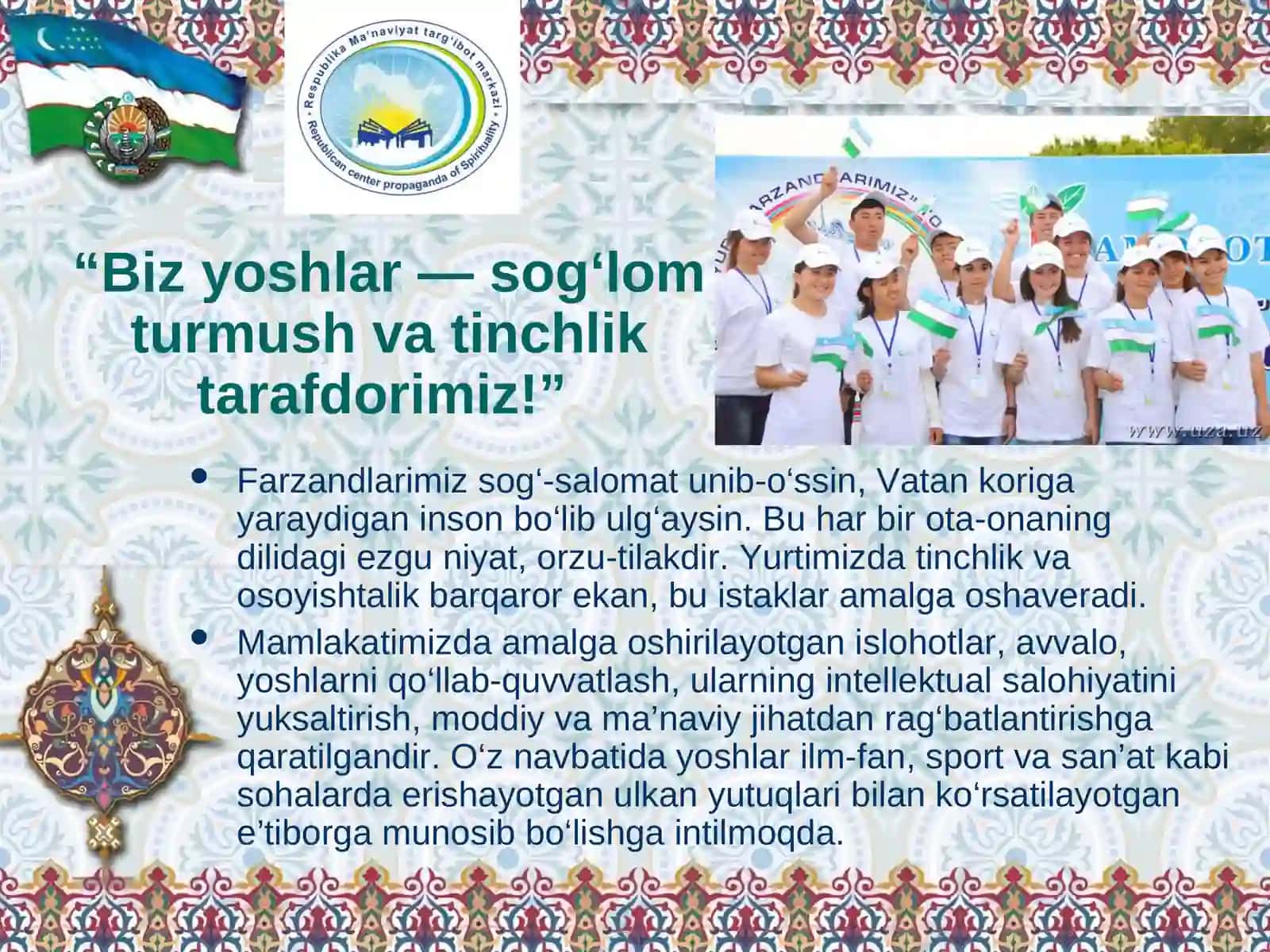 Tinchlik va barqarorlikni ta`minlashda yoshlarning o`rni va vazifalari 3