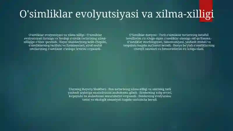 O'Simliklar Dunyosi, Ularning Hayotiy Shakllari 3
