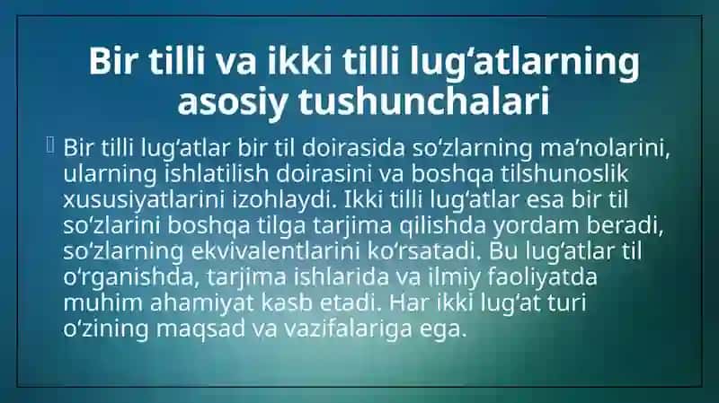 Bir tilli va ikki tilli lug'atlar bilan ishlash; O'zbekistondagi tibbiy soha olimlarining asarlari bilan tanishish 3