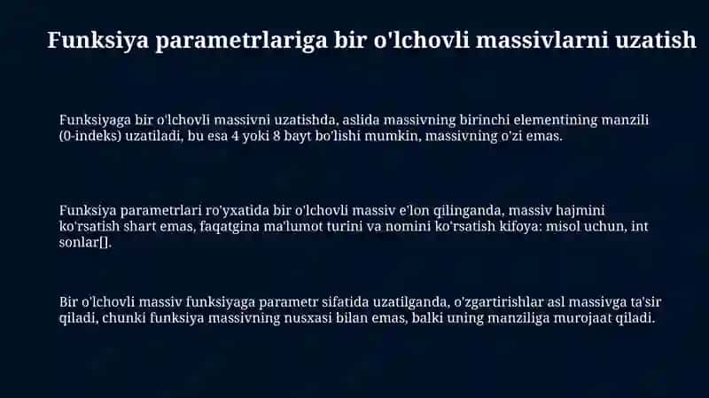 Bir o'lchovli massivlarni funksiya parametrlari sifatida qo'llanilishi 3