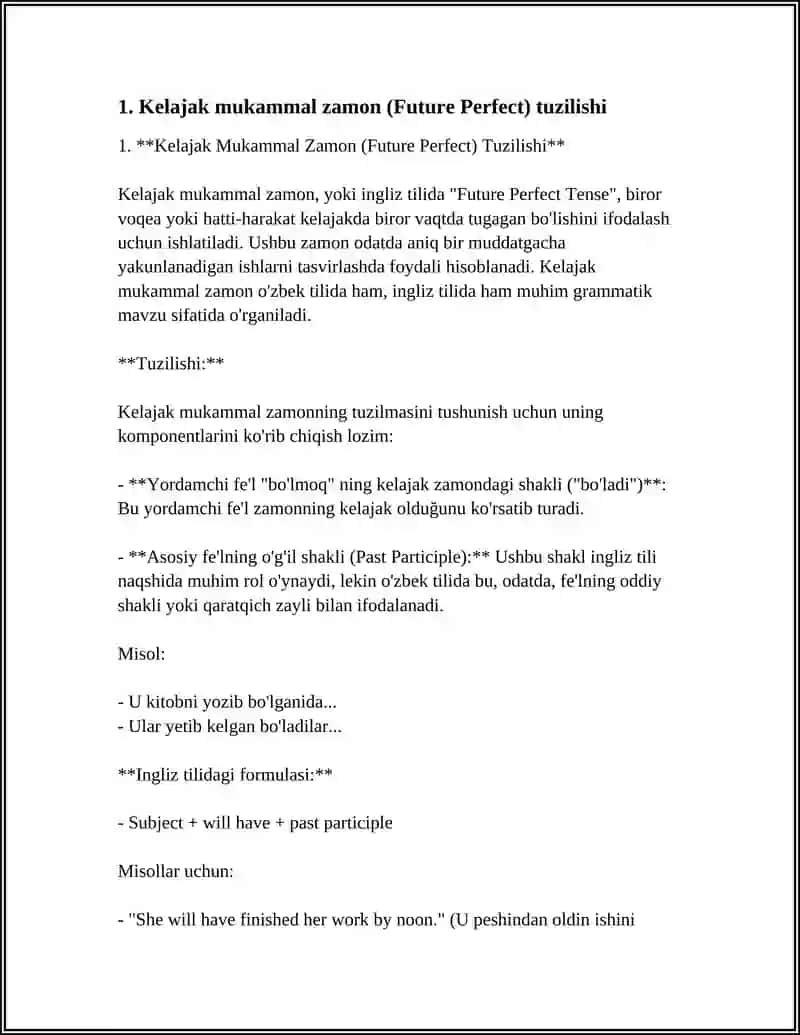 Kelajak Mukammal Zamon (Future Perfect) Tuzilishi 3