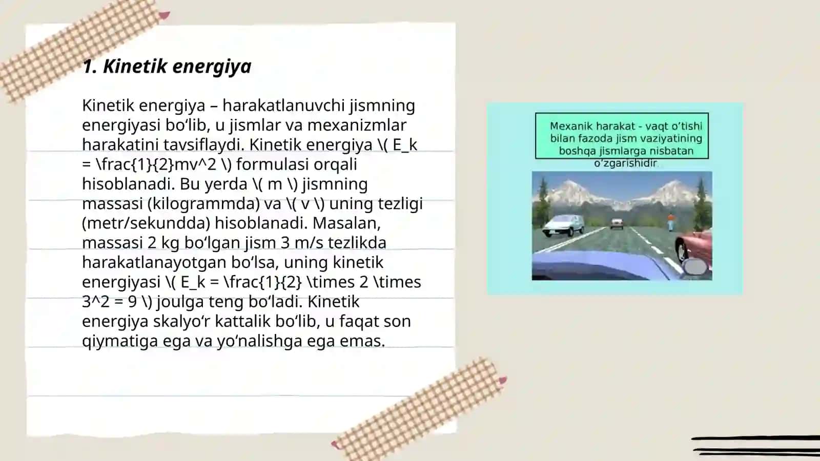 Mexanik ish.Mehanik energiyaning turlari.Mexanik quvvat va uning birligi 3