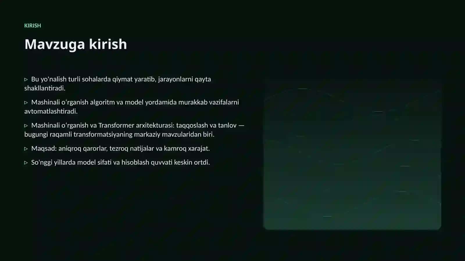 Mashinali oʻrganish va Transformer arxitekturasi: taqqoslash va tanlov 3