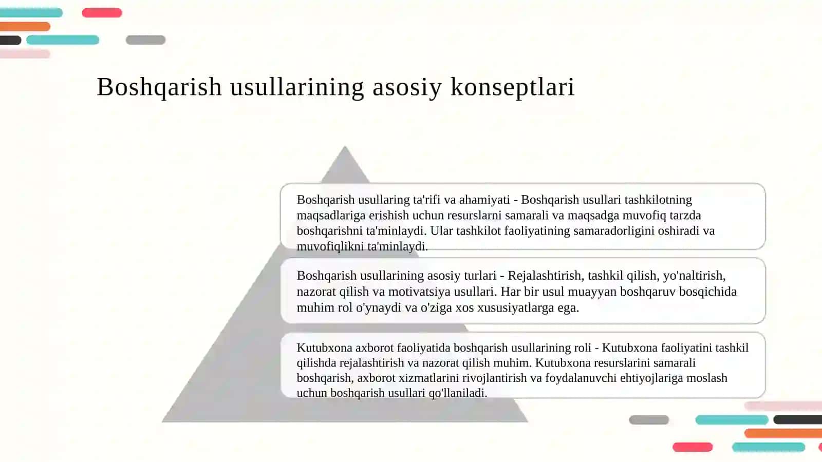 Kutubxona axborot faoliyatida boshqarish usullari 3