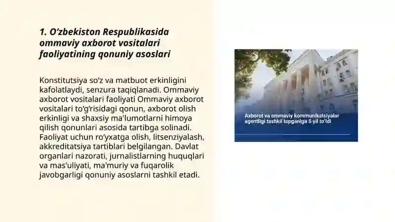 O‘zbekiston Respublikasida ommaviy axborot vositalari faoliyatining qonuniy asoslari 3