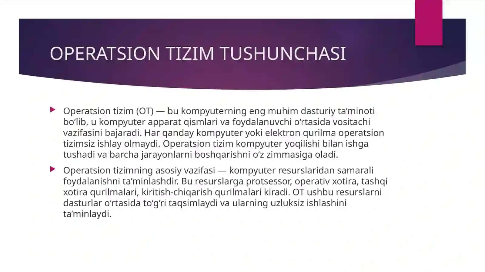 OPERATSION TIZIMLAR TARIXI TURLARI VAZIFALARI VA ULARGA DOIR MISOLLAR 3