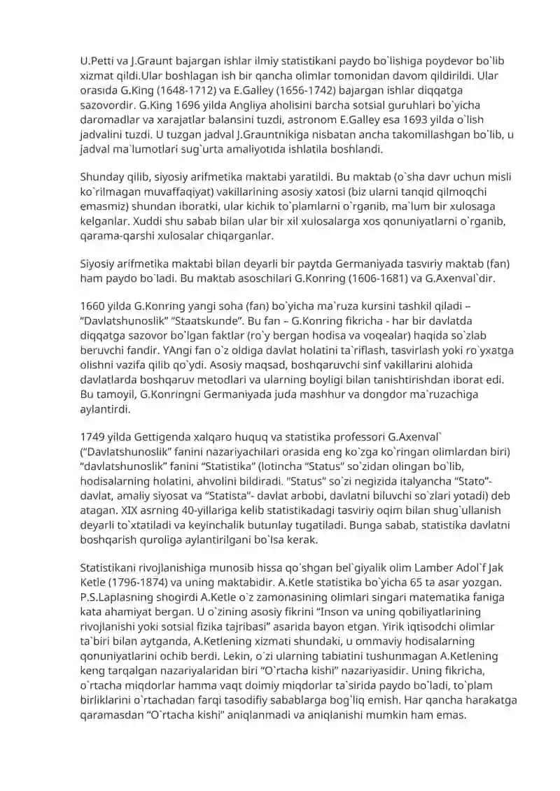 Statistikaning paydo bo`lishi va rivojlanishi 3