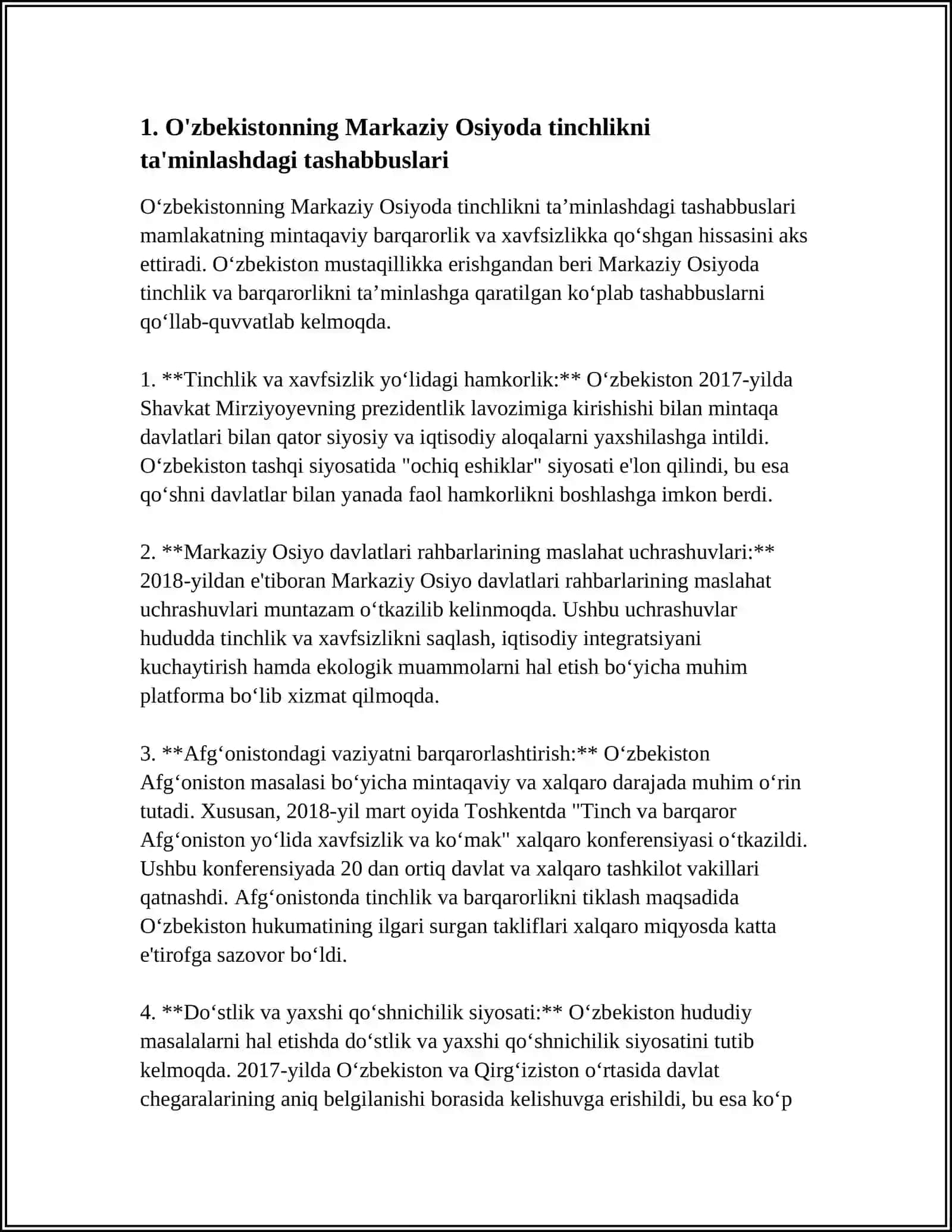 O'zbekistonning Markaziy Osiyoda Tinchlik va Barqarorlikni Ta'minlashdagi O'rni 3