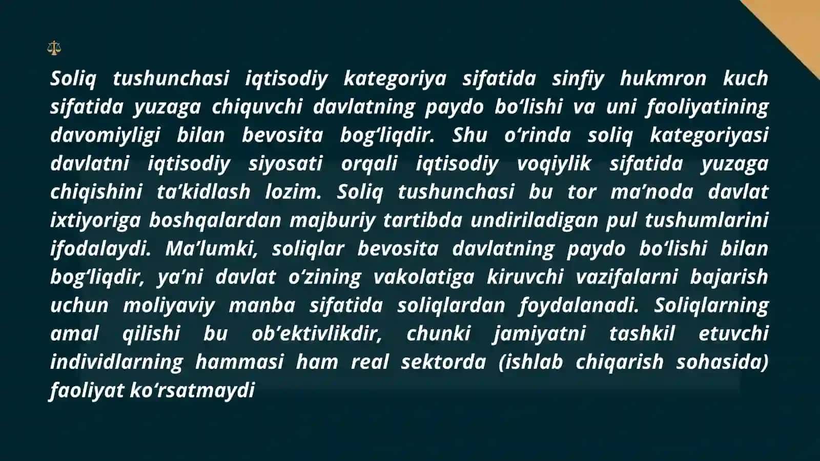 BOZOR IQTISODIYOTIDA SOLIQ TURLARI. SOLIQ SAMARADORLIGI MUAMMOLARI 3
