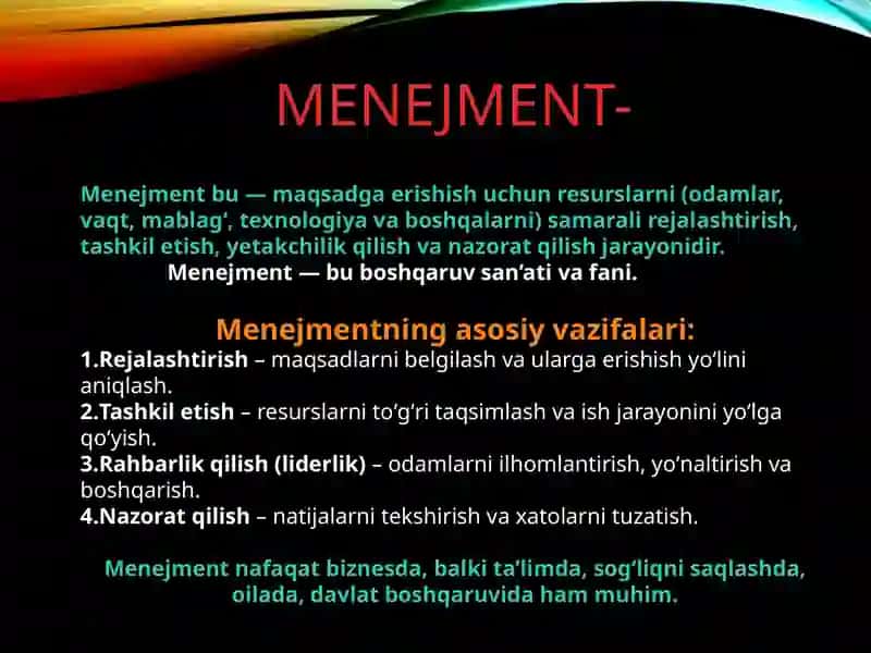 Menejmentning rivojlanish tarixi Menejmentning hozirgi holati 3