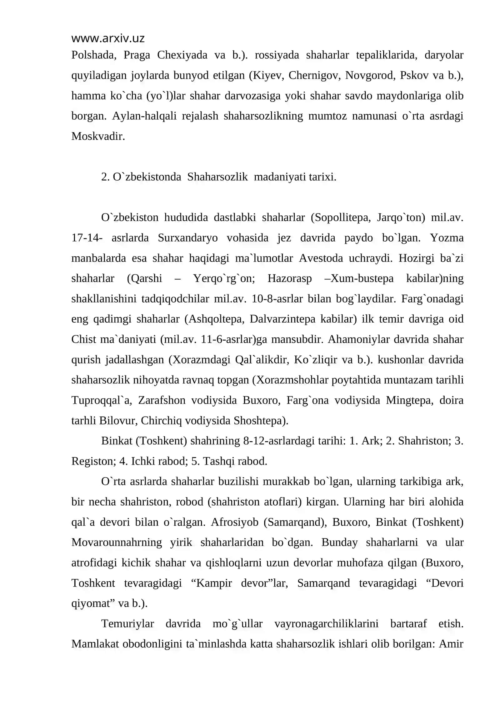 Amir Temur davrida O`rta Osiyoda shaharsozlikning rivojlanishi 3