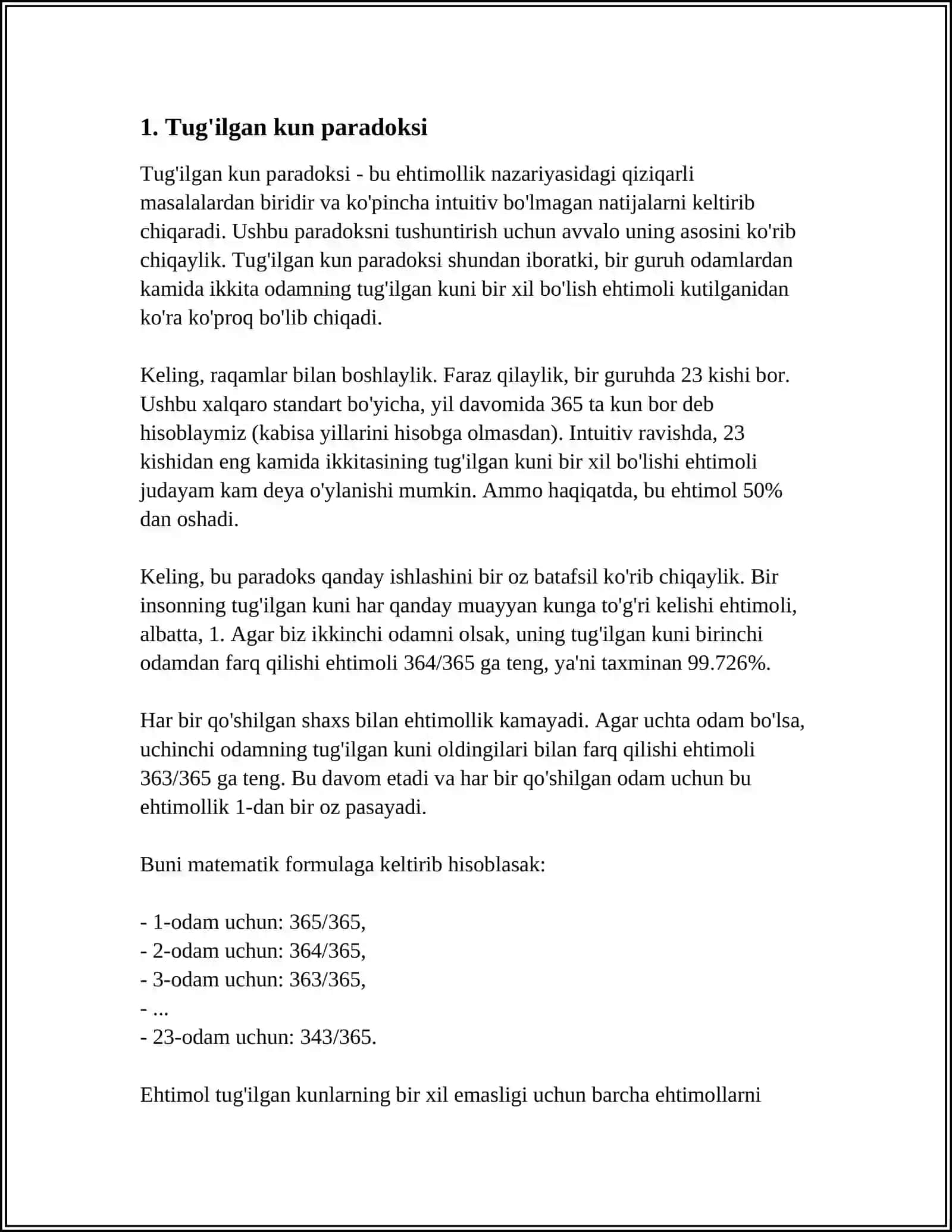 SONLI KETMA - KETLIKLARNI KAMBINATORIKA, EHTIMOLLAR NAZARIYASIDAGI TADBIQLAR 3