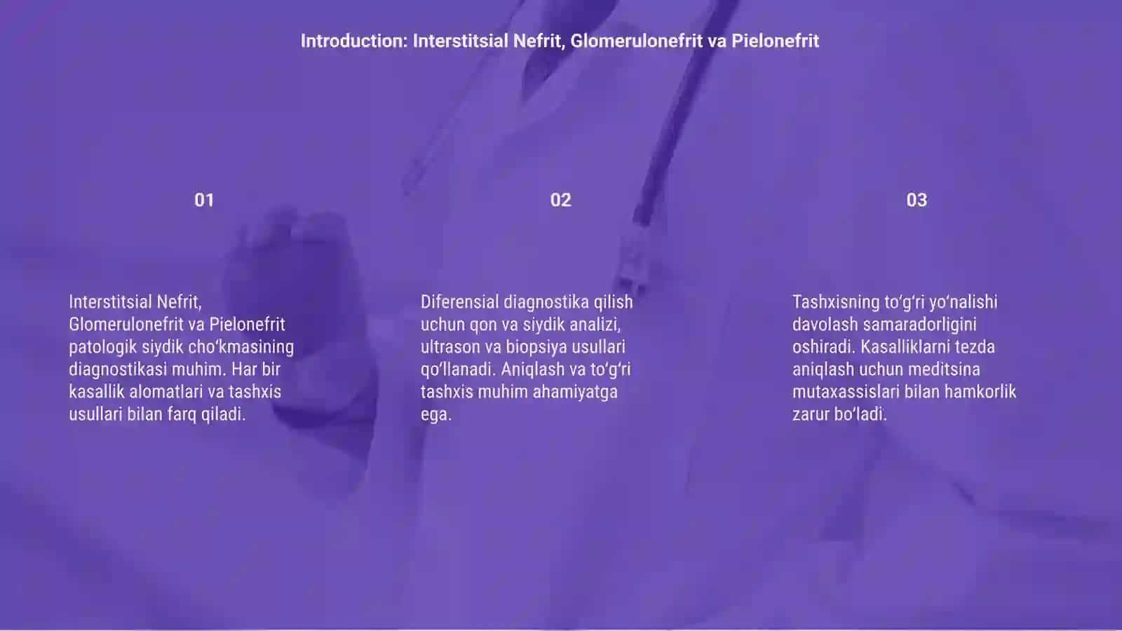 Interstitsial nefrit, glomerulonefrit va pielonefritdagi patologik siydik cho‘kmasini diagnostikasi va differensial diagnostikasi 3