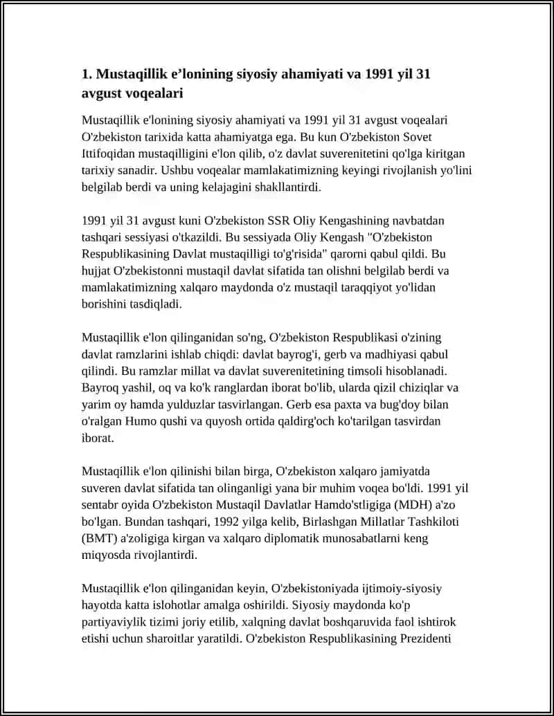 MUSTAQIL OʻZBEKISTON RESPUBLIKASI TASHKIL TOPISHINING TARIXIY AXAMIYATI 3