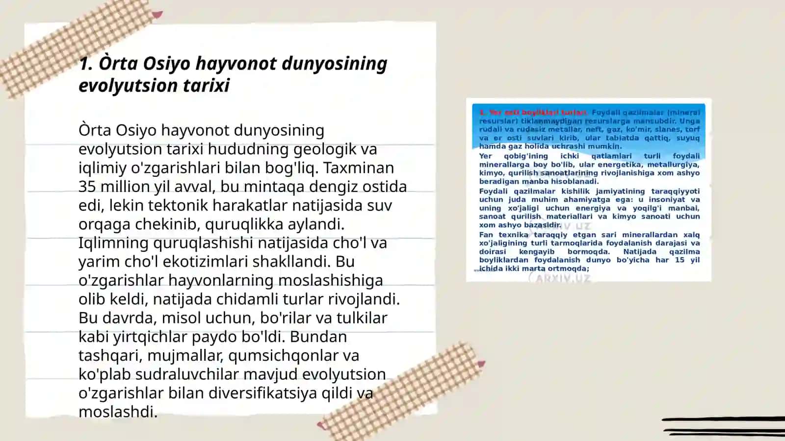 Òrta Osiyo faunasini shakllanishi,hayvonot dunyosini òrganishda biogeografik dalillarling ahamiyati 3