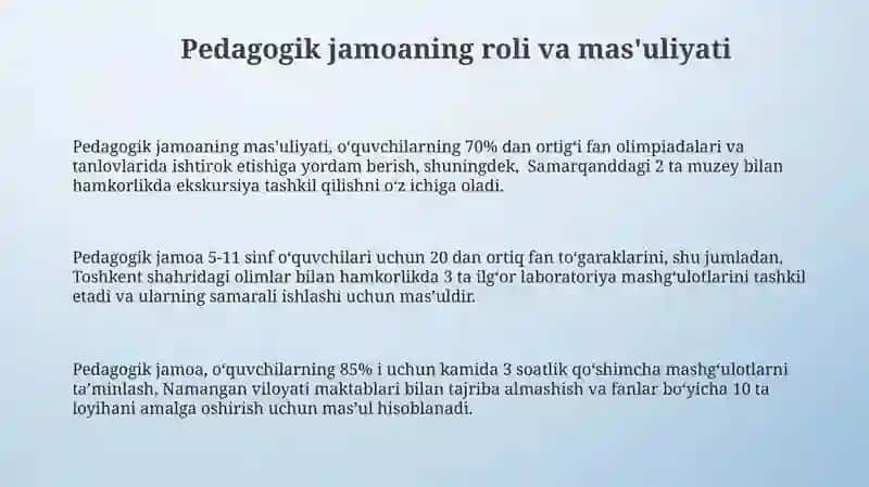 Tabiatshunoslik fanlari bo'yicha qo'shimcha mashg'ulotlarni moliyalashtirish va resurslarni taqsimlash 3