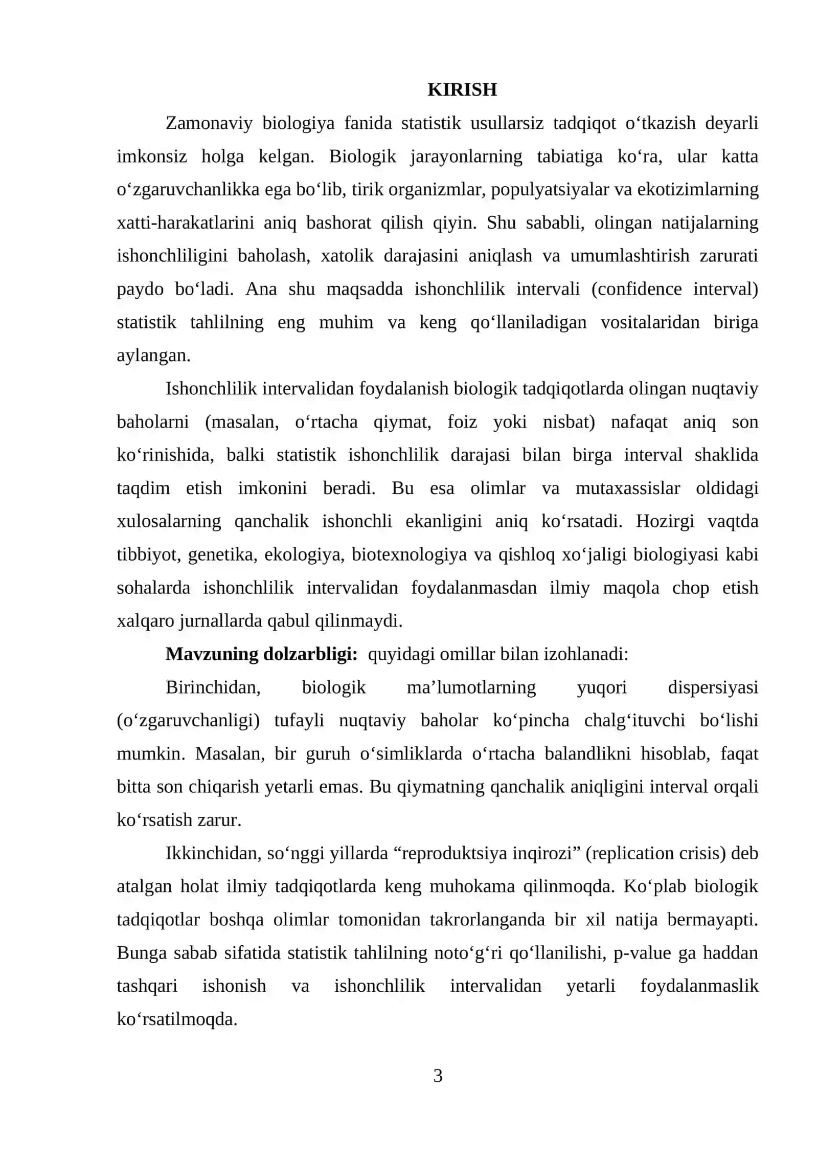 ISHONCHLILIK INTERVALIDAN BIOLOGIK TADQIQOTLARDA FOYDALANISH 3