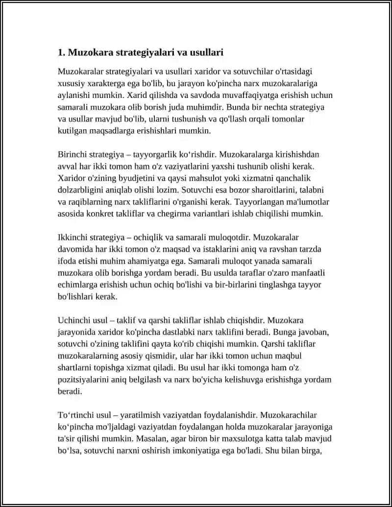 XARIDOR VA SOTUVCHILAR ÒRTASIDA NARX MUZOKARALARI 3