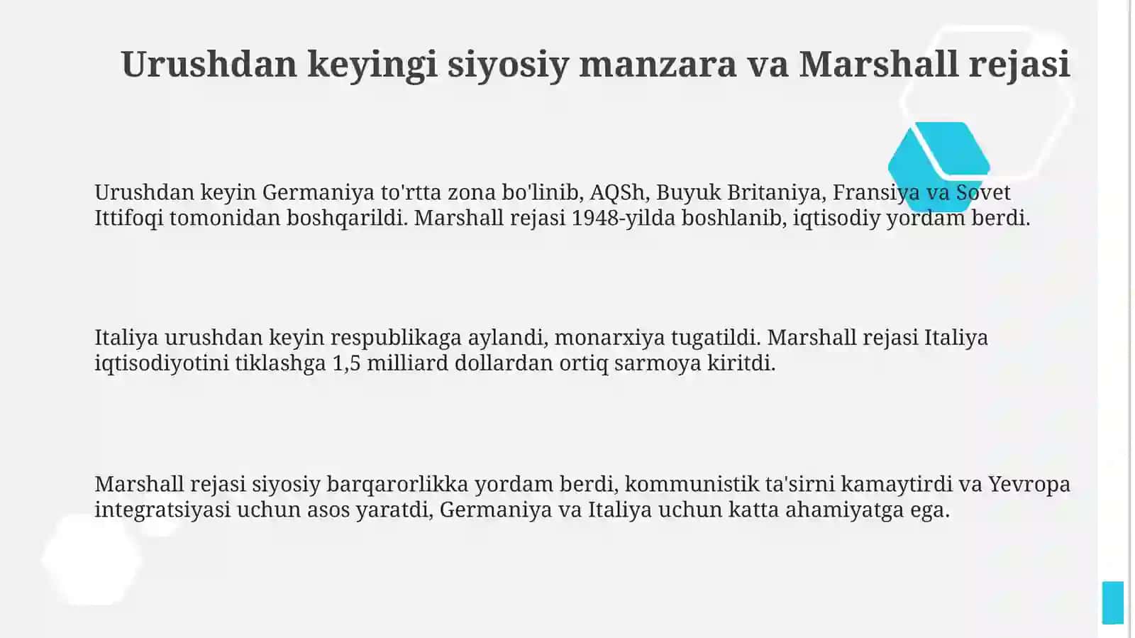 Urushdan keyingi siyosiy manzara va Marshall rejasi 3