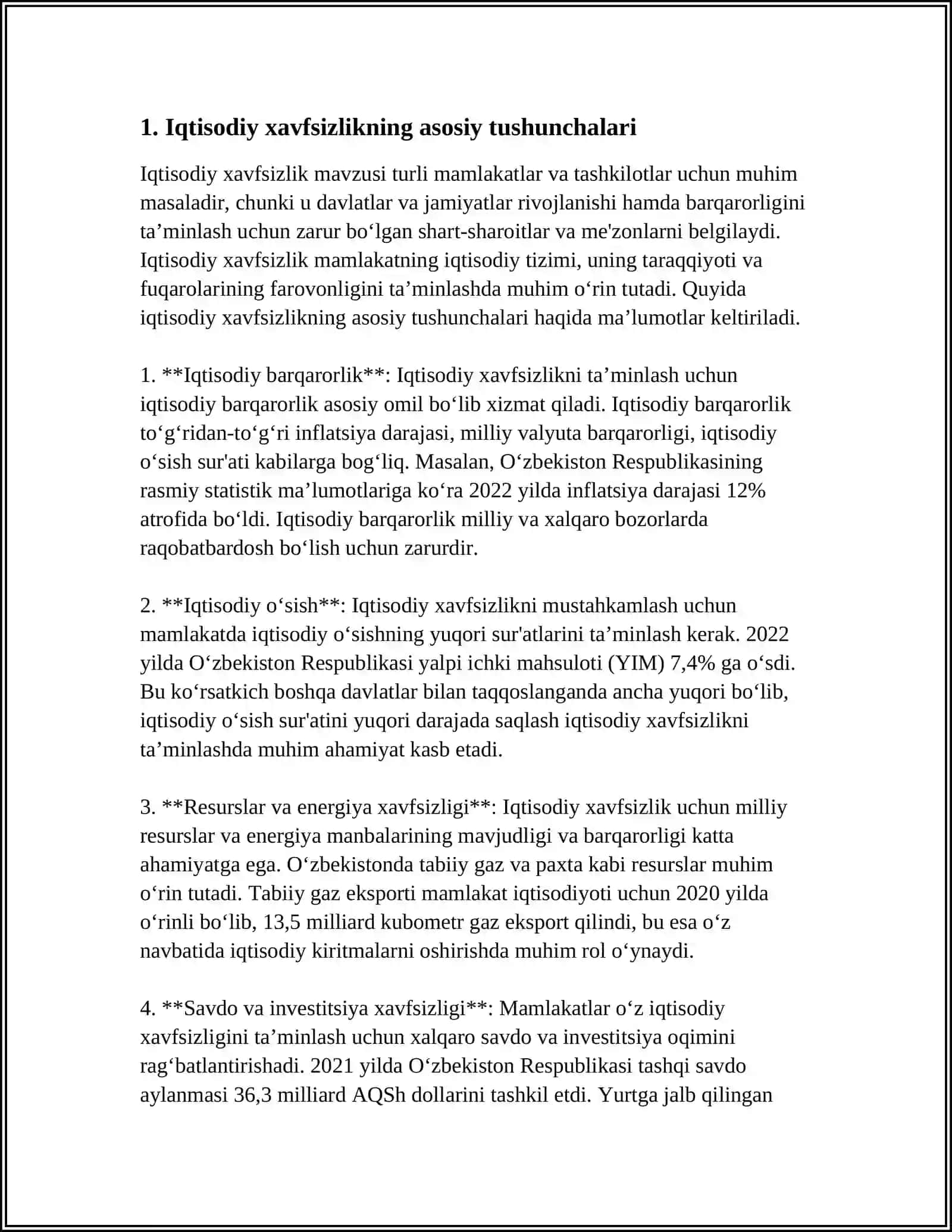 IQTISODIY XAVFSIZLIK: MAZMUN, MOHIYAT, MILLIY MANFAAT 3