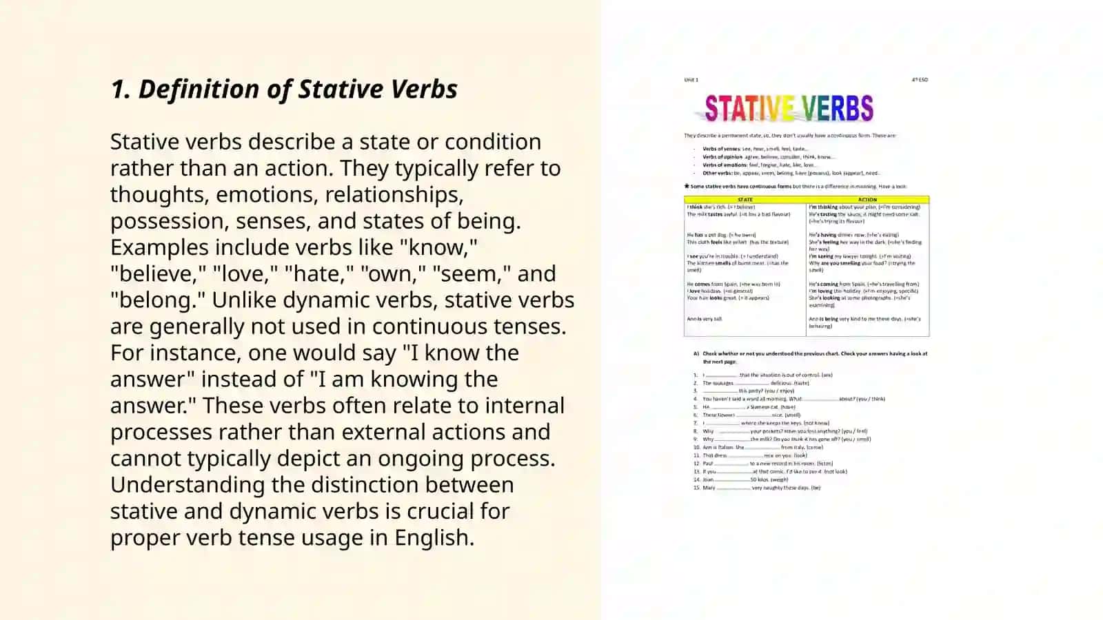 Stative verbs and linking words 3