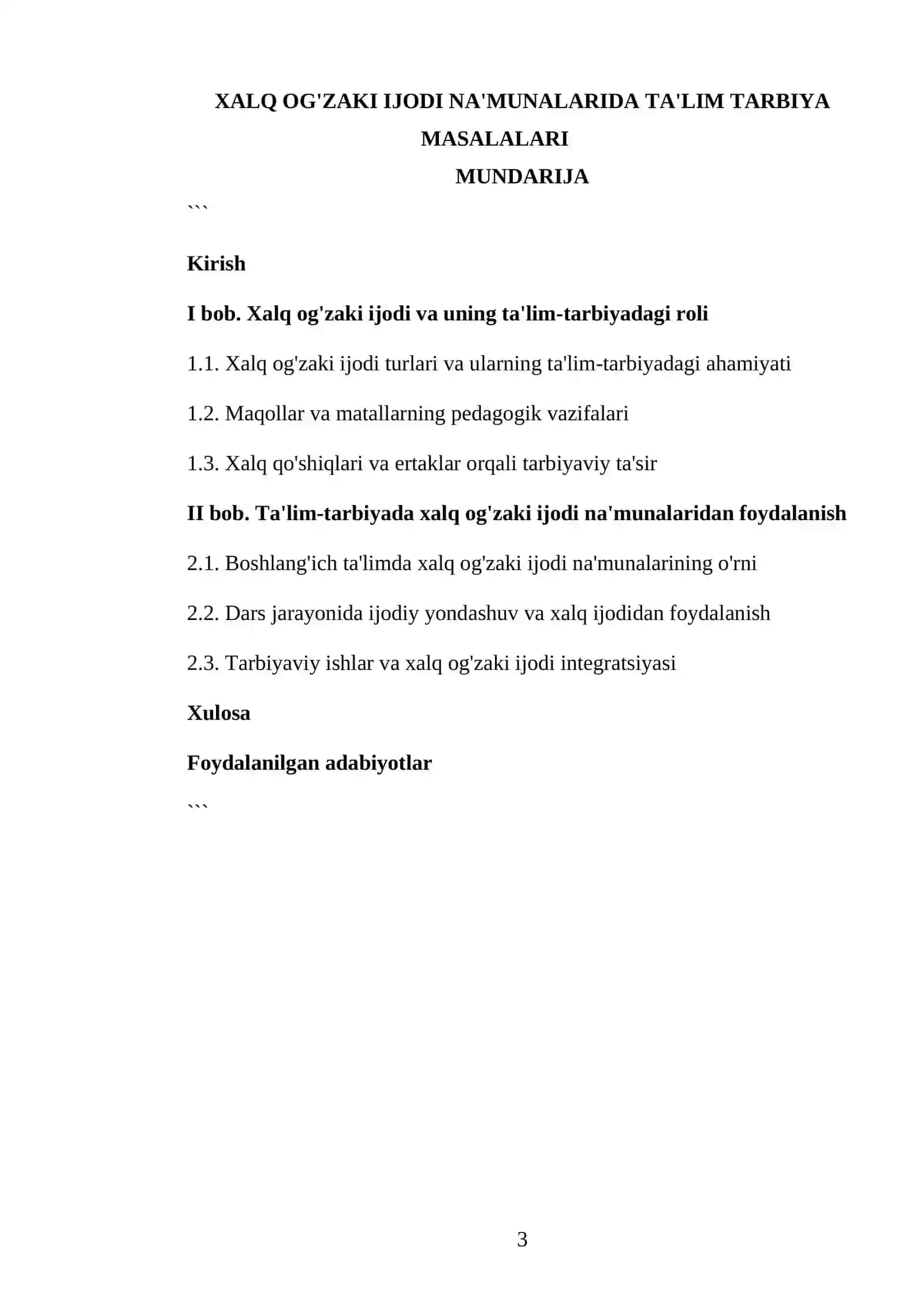 BOSHLANG'ICH TALIM PEDAGOGIKASI FANIDAN TAYYORLAGAN KURS ISHI 3