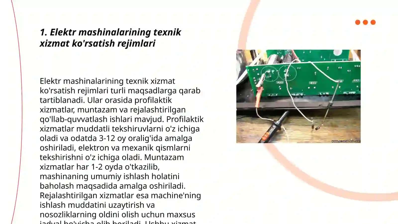 Elektr mashinalarining texnik xizmat ko'rsatish rejimlari 3