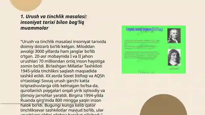 Urush va tinchlik masalasi xalqaro munosabatlarning asosiy muammosi sifatida 3