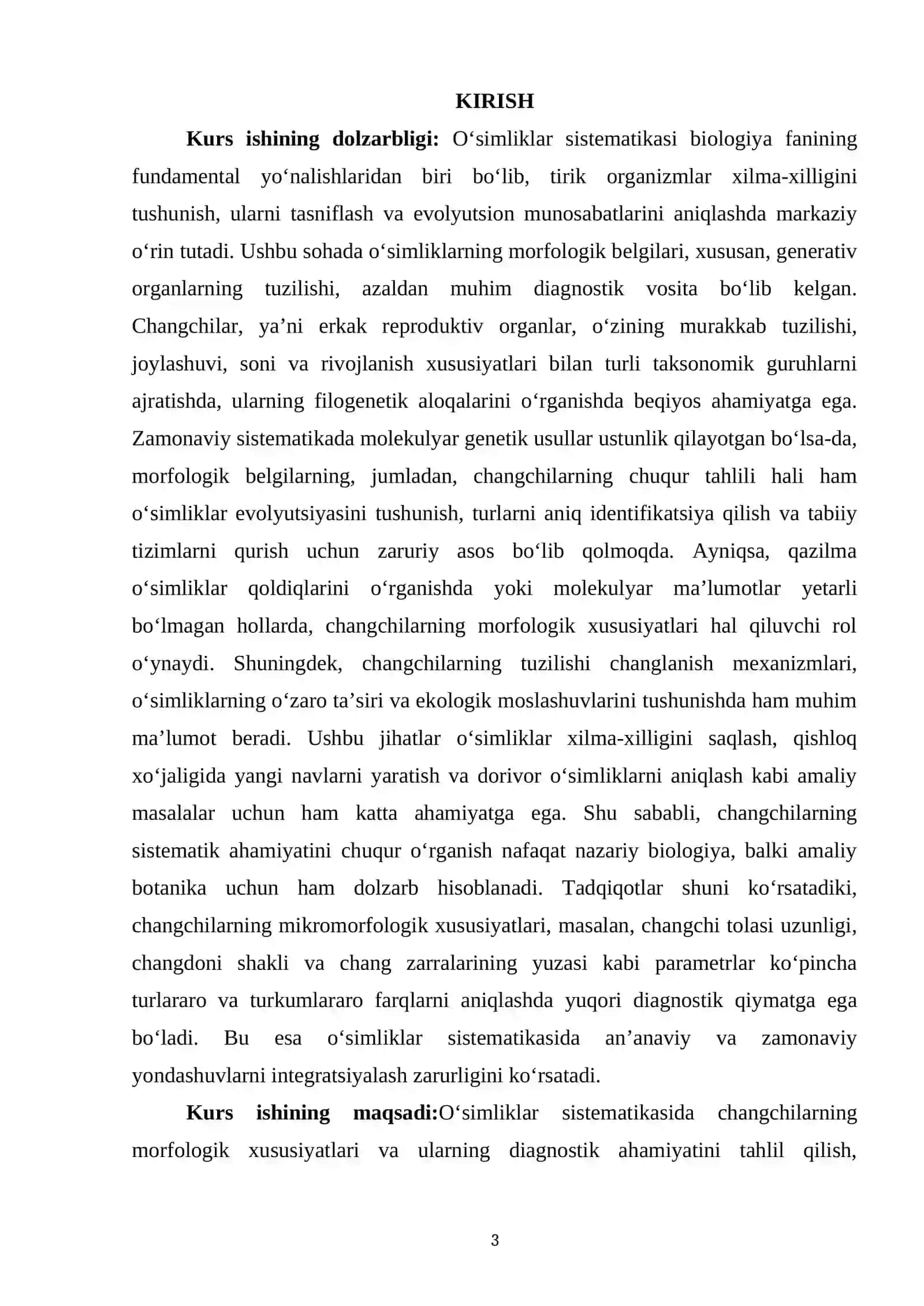 O'simliklar sistemasida muhim belgilar changchilar misolida 3